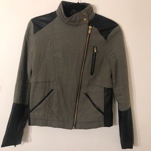 ZARA Olive Green and Faux leather Moto Jacket XS